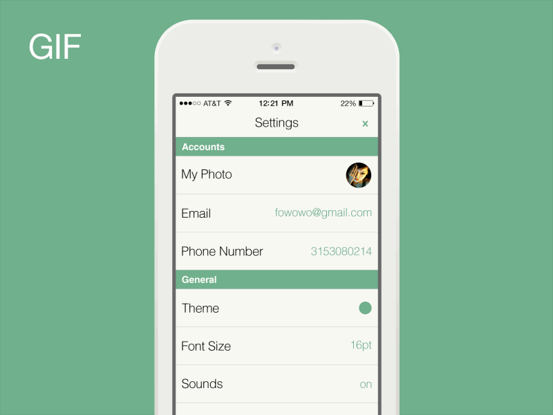 Settings Interactive ae animation app flat gif interactive ios7 iphone mobile settings ui ux