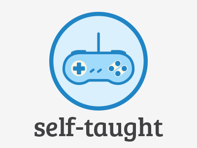 Self Taught badge blue bree serif controler design graphic design ideas merit badge monochromatic nintendo self taught typography