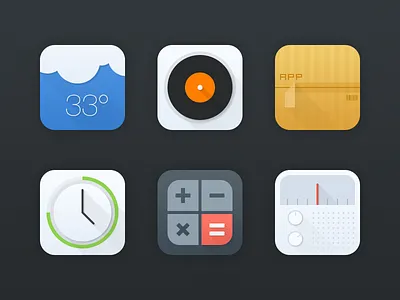 LongShadow calculator china clock flat icon management mogo music radio shadow ui weather