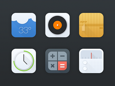 LongShadow calculator china clock flat icon management mogo music radio shadow ui weather