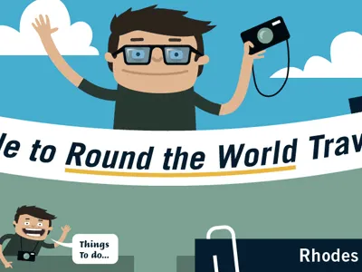 Travel Infographic 1 camera character clean clouds infographic round the world travel vector