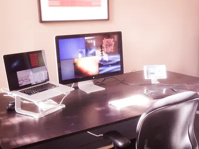 My Workspace desk display ipad keyboard macbook stand table workspace