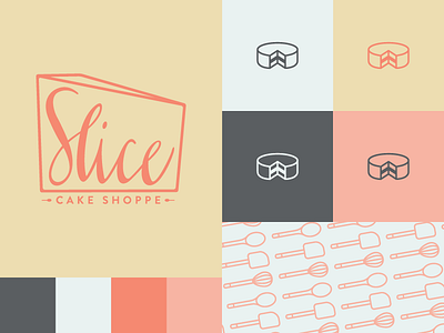 Slice Cake Shoppe Branding WIP brandon grotesque cake logo mark palette pattern slice spatula spoon whisk