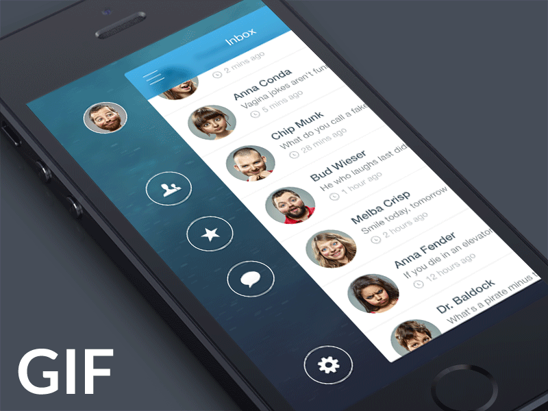 (2013) Sidebar Animation (GIF) animation app bar gif inbox ios ios 10 iphone menu side ui