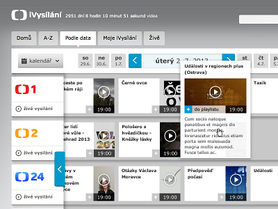 iVysílání - Filtering by date box czech tv guide layout online player television tv ui video