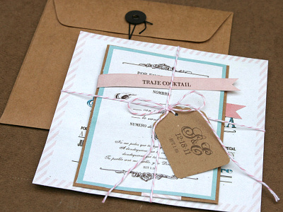 Wedding Invitation bakers twine hang tag invitation kraft print vintage wedding