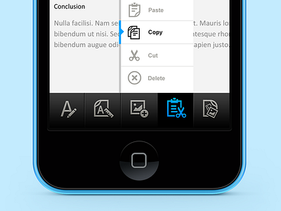 Editor App Toolbar active blue editor icons list toolbar