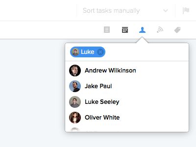 Assigning tasks inline avatars icons list popover task tokens tooltip ui web