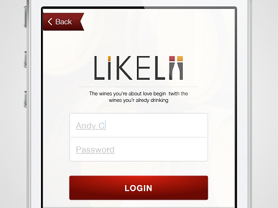 Likelii login screen ios login mobile wine