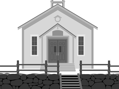 Mountain Schoolhouse 1 architecture door illustration rocks school stairs window wip