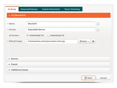 DG Mediamind Expandable Panels browse cancel close dashboard expand help icon open panels radiobutton save tabs