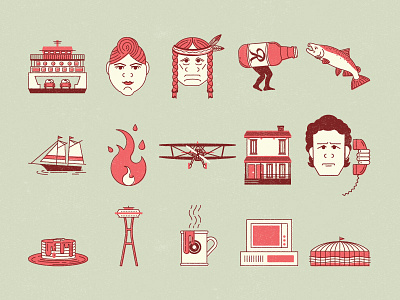 Seattle History Icons boat icons illustration line art seattle tom hanks