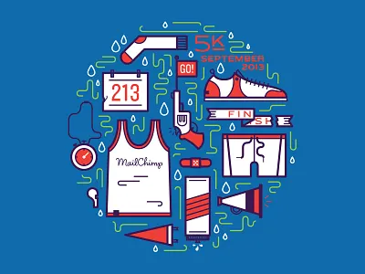 Fun Run 5k bandaid pennant sneaker starter pistol stop watch sweaty water bottle