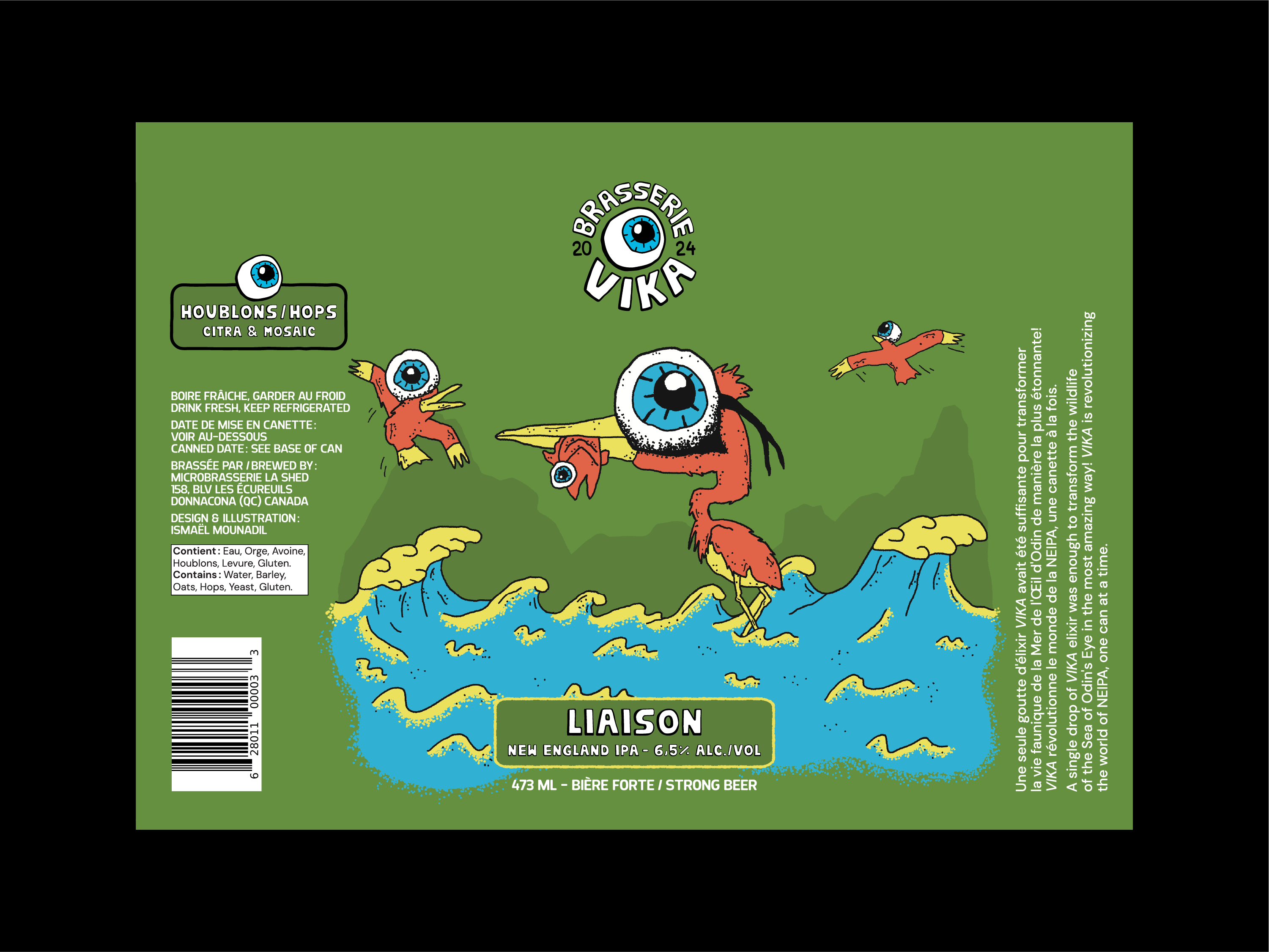 Beer can - Packaging - Liaison beer beer can beer design beer glass beer label branding brasserie vika brewery graphic design great heron heron illustration illustration illustration design ipa logo new england ipa packaging packaging design vika vika brewery