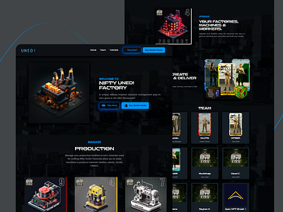 Nifty UNED Landing Page blockchain game dark theme design game ui gaming dahsboard landing page militrary theme nft production management resource management ui ui design ux ux design uxui web 3 game web ui web ux webdesign website