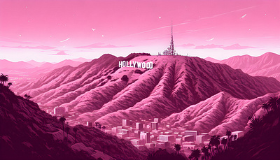 Illustrate a Monochromatic Landscape 🌄 california design digital art dreamlike dribbblechallenge dribbblewarmup hollywood hollywood sign illustration la landscape los angeles monochromatic mountains pink pink aesthetic scenic serene sunset valley