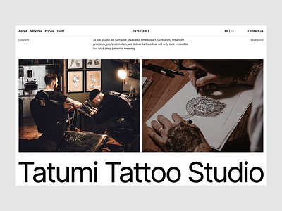 Design for Tattoo Studio agency black background design design concept design inspiration digital header hero section homepage interface landing page minimalism studio tattoo tattooing ui uiux ux web design website