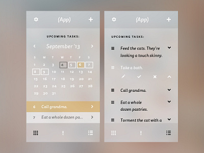 Task Screens app calendar icons list ui