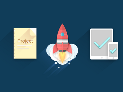 Flat Icons app cloud flat icon ipad iphone paper project rocket ui