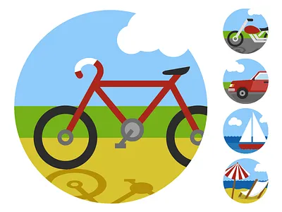 Flat bike, car & boat bike boat car fixie flat icon insurance motorcycle retro set vacation