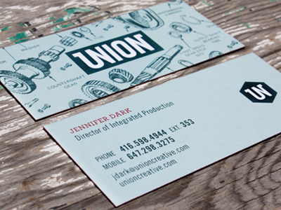 Union Business Cards ad agency branding business cards catherine mcleod design graphic design logo northink painted edges toronto union unionlocal416