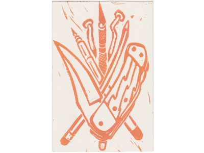 workin' tools block print knives postcard print tools