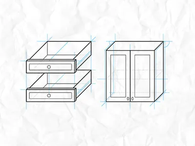 Isometric Cabinets blueprint cabinets diagram drawer icon isometric line art