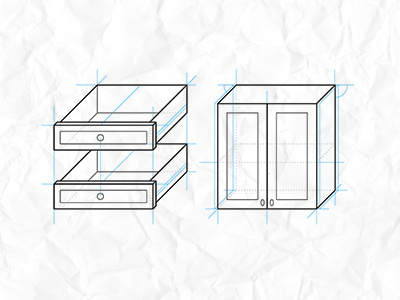 Isometric Cabinets blueprint cabinets diagram drawer icon isometric line art