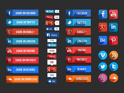 Social Media Buttons buttons dribble facebook flat free icons login long shadow psd share social media twitter