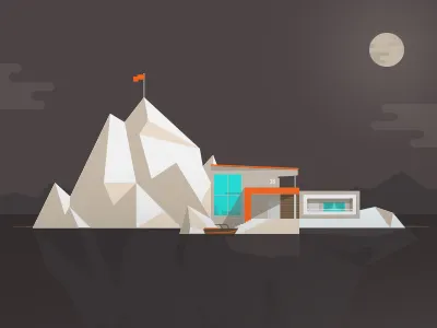 Casa no gelo casa escuro gelo gray house iceberg illustration lua moon nuvem orange