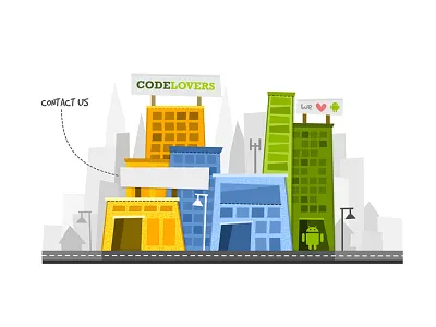 Cityscape android buildings city color houses illustration street vector website