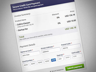 Peakium Payment Form billing form input payment recurring