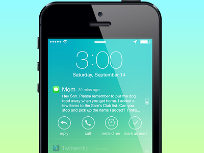 Notification Options - Lock Screen for iOS 7 call ios ios 7 iphone lock screen mark notification options read remind reply