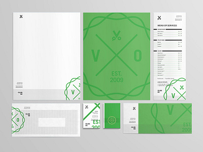 Volume One Visual Brand business papers green logo monogram o scissors stationery v visual brand