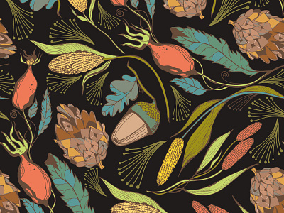 Harvest Seamless Pattern autumn flat floral marushabelle nature print vector