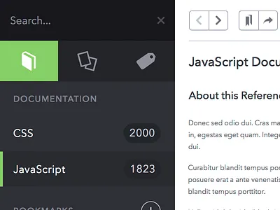 Documentation Browser app avenir bookmarks browser css documentation javascript reference search snippets tags