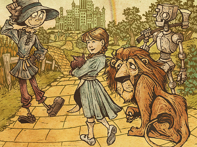 Dorothy and the gang illustration vintage