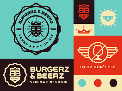 Burgerz & Beerz bar beer branding burger color crown gem golden ratio logo pint poster vegan