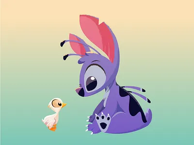 Disney's Stitch and the Ugly Duckling alien disney duck illustration ohana stitch