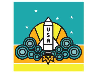 Rockin' Rocket USA illustration retro rocket thick lines usa vector