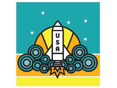 Rockin' Rocket USA illustration retro rocket thick lines usa vector