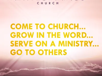 Church Website Header brush clouds gold header light photo purple tw cen bold type yellow