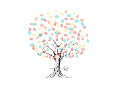 Wedding Tree finger prints hearts illustration tree wedding