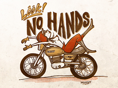 Look! No Hands cartoon chopper motorcycle scooter screen print topless vintage