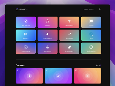 Blocs Academy - Redesigned gradient icons minimal web design website website builder wordpress