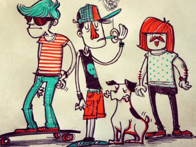 Just sketching blue dog guys hat red skate sketch smoke