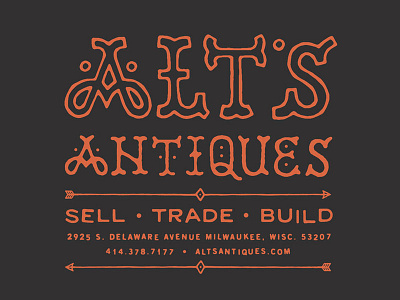 Alt's Antiques - Utility Pocket T-Shirt Back alts antiques badge branding circle crest insignia layout lettering logo shirt