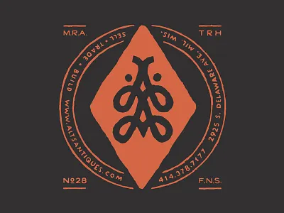 Alt's Antiques - Utility Pocket T-Shirt alts antiques badge branding circle crest insignia layout lettering logo shirt