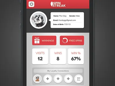 User Profile app design grey iphone profile red ui user wip