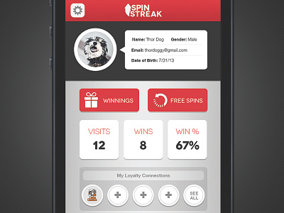 User Profile app design grey iphone profile red ui user wip